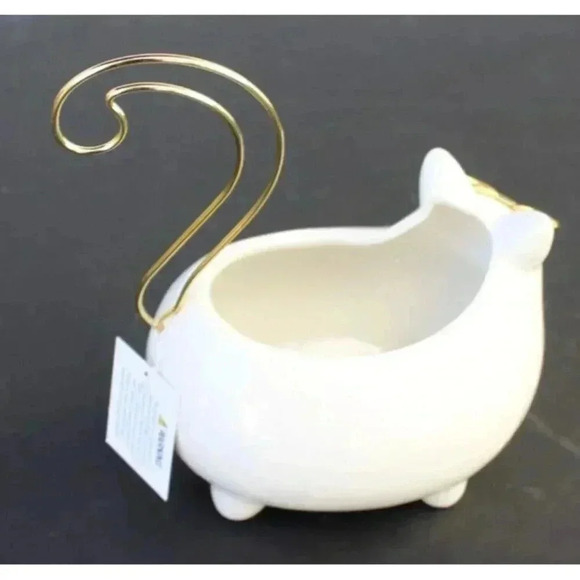 New White Gold Ceramic Groovy Cat W/ Glasses Trinket Dish Vase Coin Jewelry Tray - Picture 2 of 4